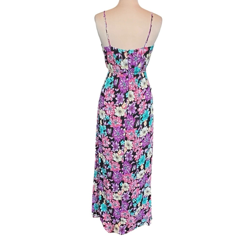 NWT Olivia Grey Floral Maxi Wrap Dress Small Black Pink Purple Ruffle Sleeveless - Picture 6 of 14